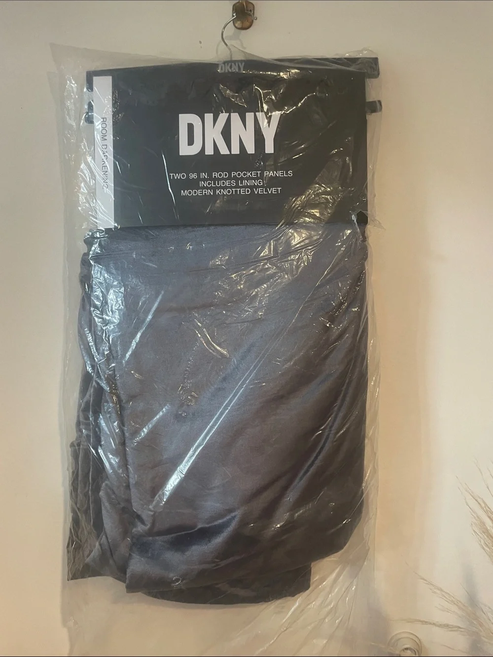 New DKNY Modern Knotted Velvet 96” Charcoal Panels x2